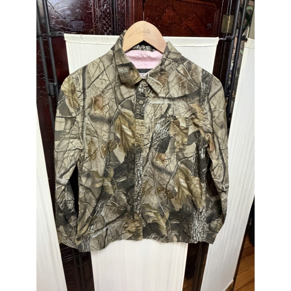 Outfitters Ridge Realtree Camo Hunting Shirt Women's M 8-10 Pink Lined Cotton